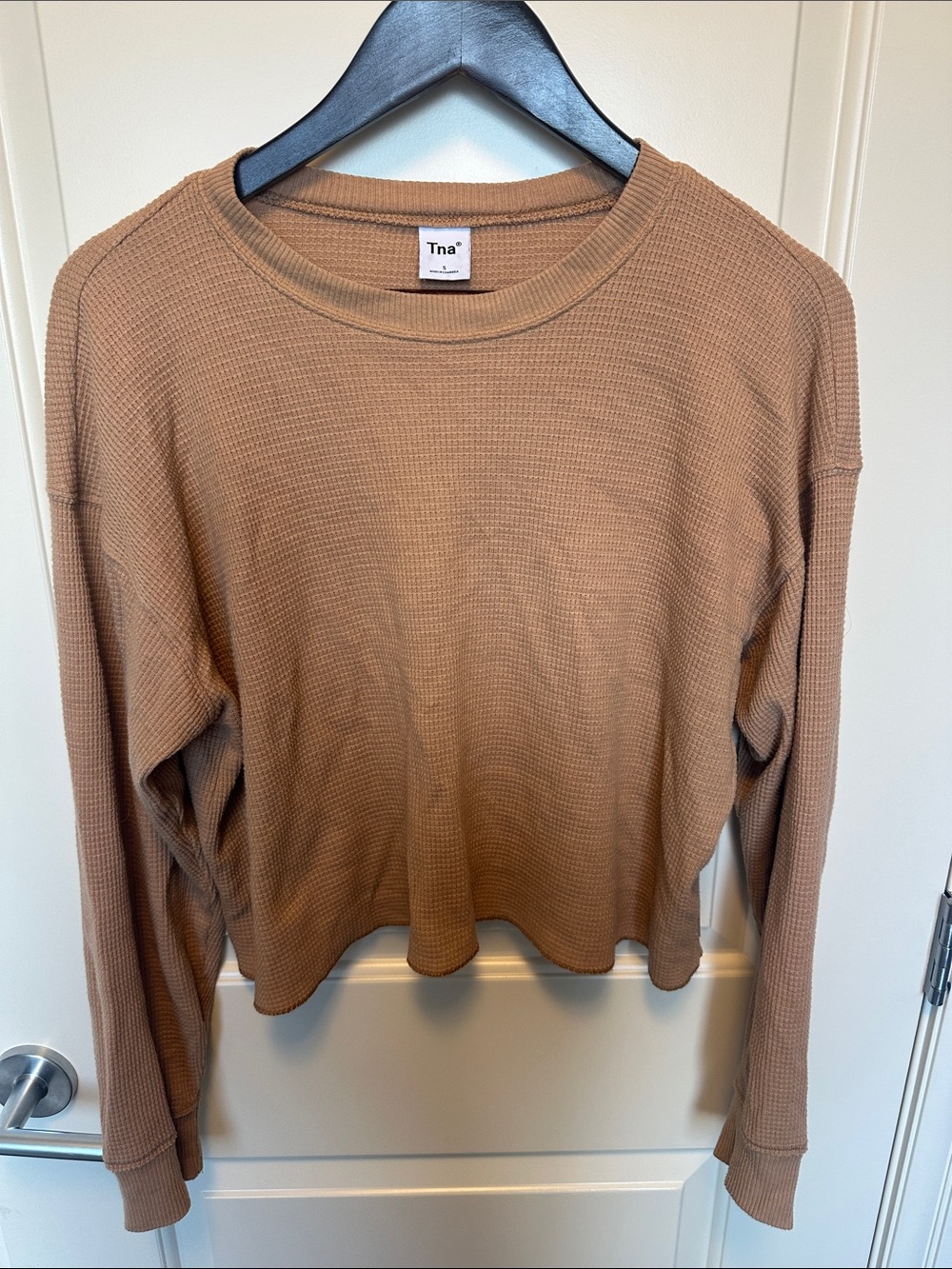 TNA Waffle-Knit Long Sleeve Top in Tan